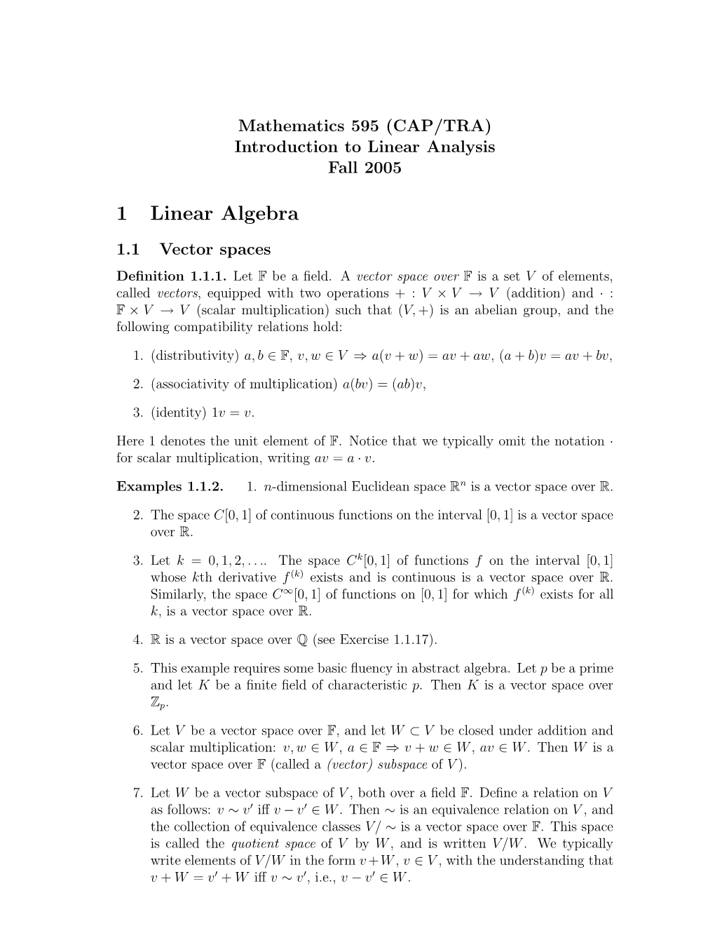 1 Linear Algebra