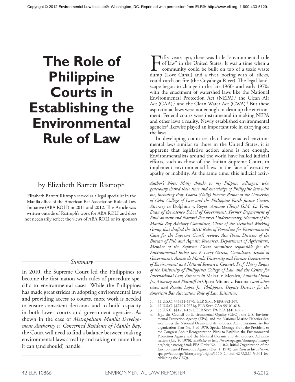 The Role of Philippine Courts in Establishing the Environmental Rule Of