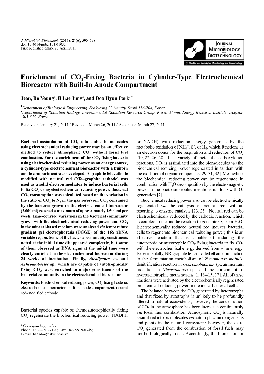 Enrichment of CO2 -Fixing Bacteria in Cylinder-Type Electrochemical