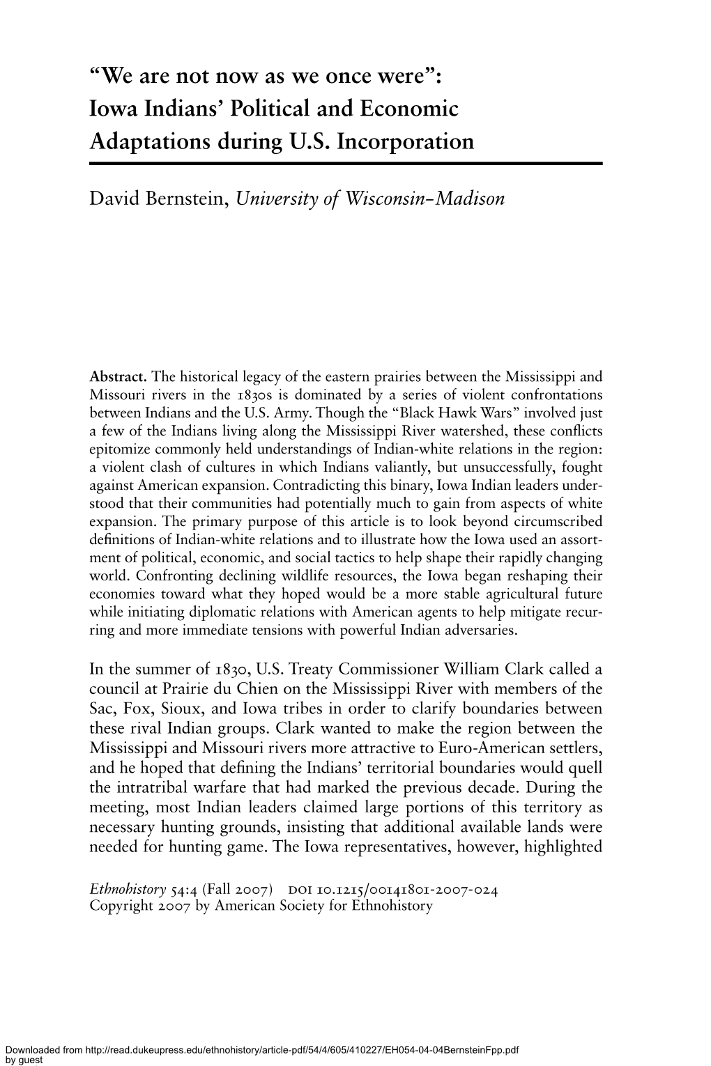 Iowa Indians' Political and Economic Adaptations