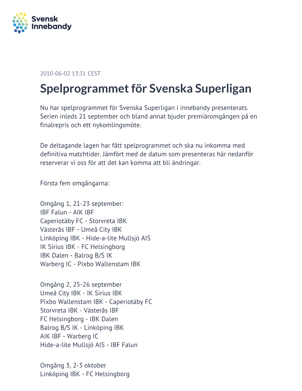 Spelprogrammet För Svenska Superligan