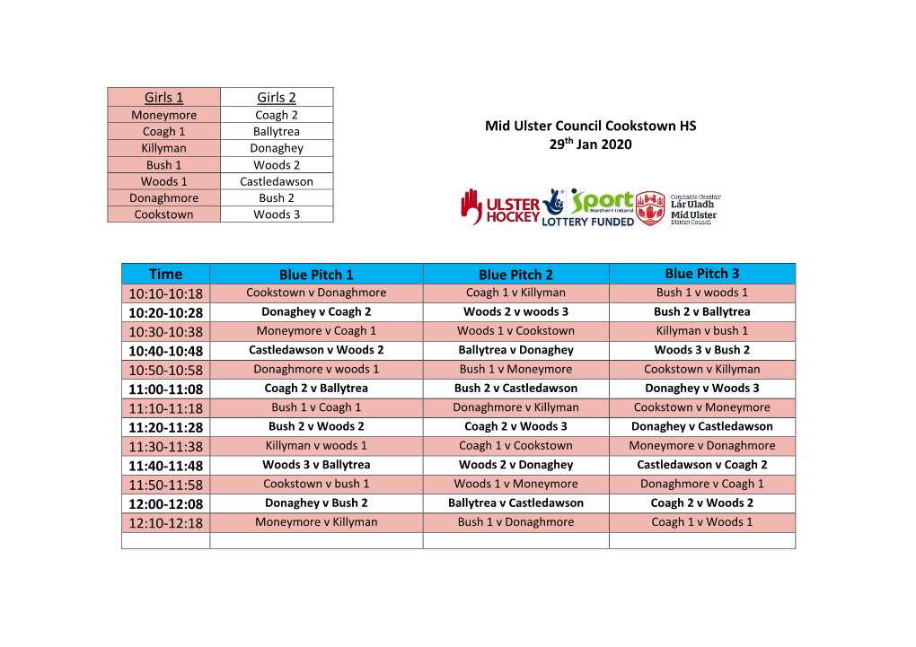 Mid Ulster Council Cookstown HS 29Th Jan 2020 Girls 1 Girls 2 Blue