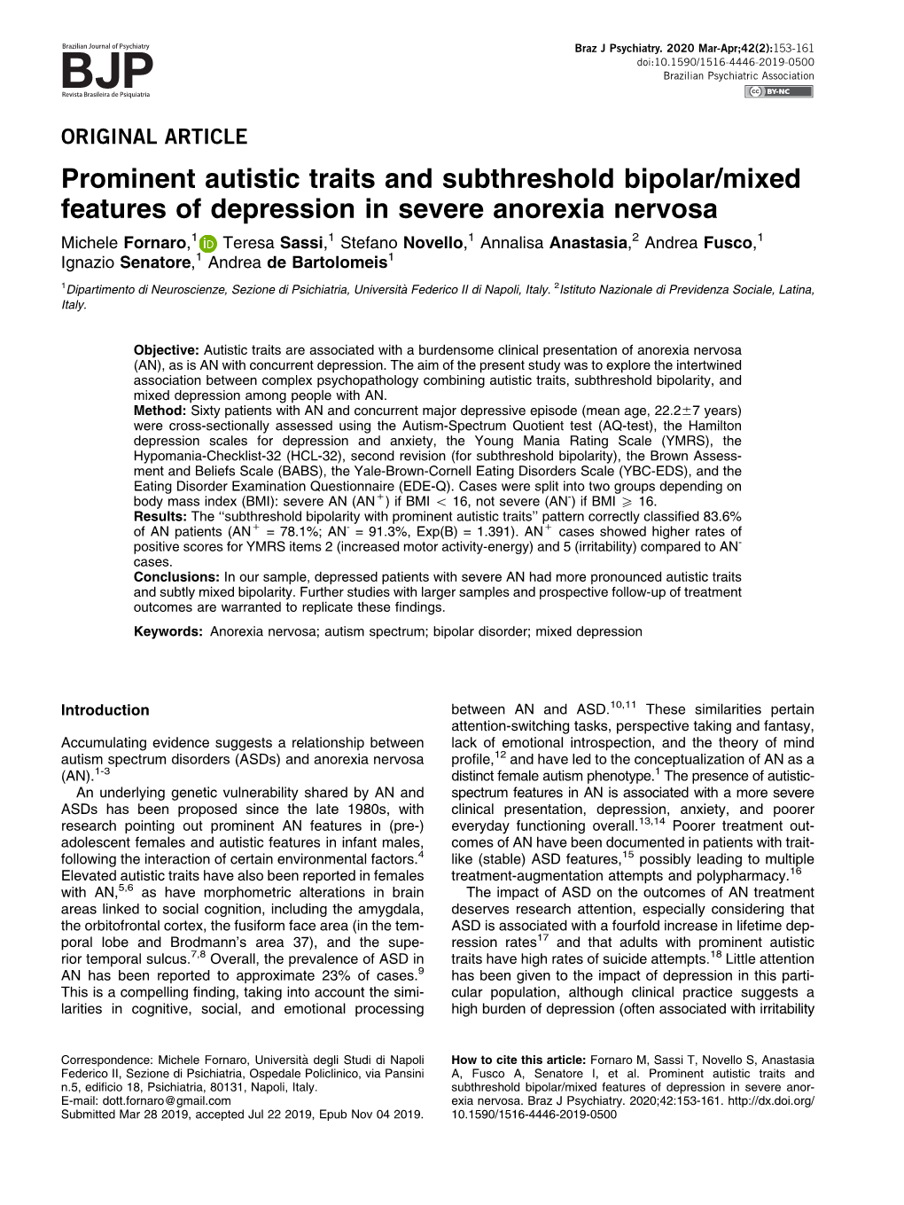 Prominent Autistic Traits and Subthreshold Bipolar