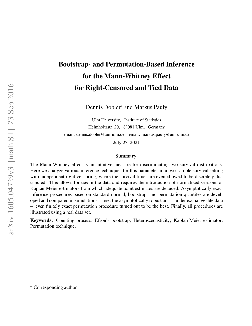 And Permutation-Based Inference for the Mann-Whitney Effect for Right-Censored and Tied Data