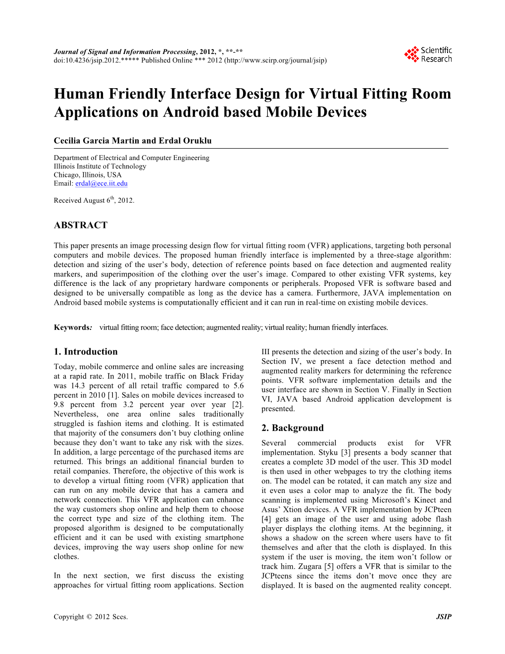 Human Friendly Interface Design for Virtual Fitting Room Applications on Android Based Mobile Devices