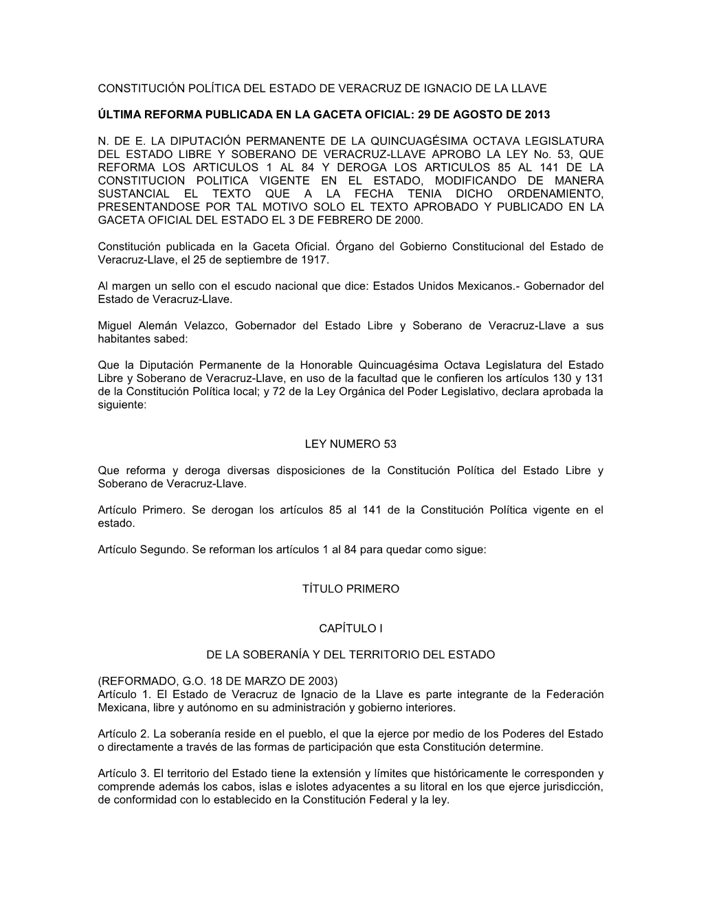 Constitución Política Del Estado Libre Y Soberano De Veracruz