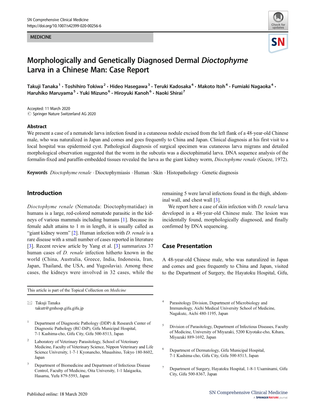 Morphologically and Genetically Diagnosed Dermal Dioctophyme Larva in a Chinese Man: Case Report