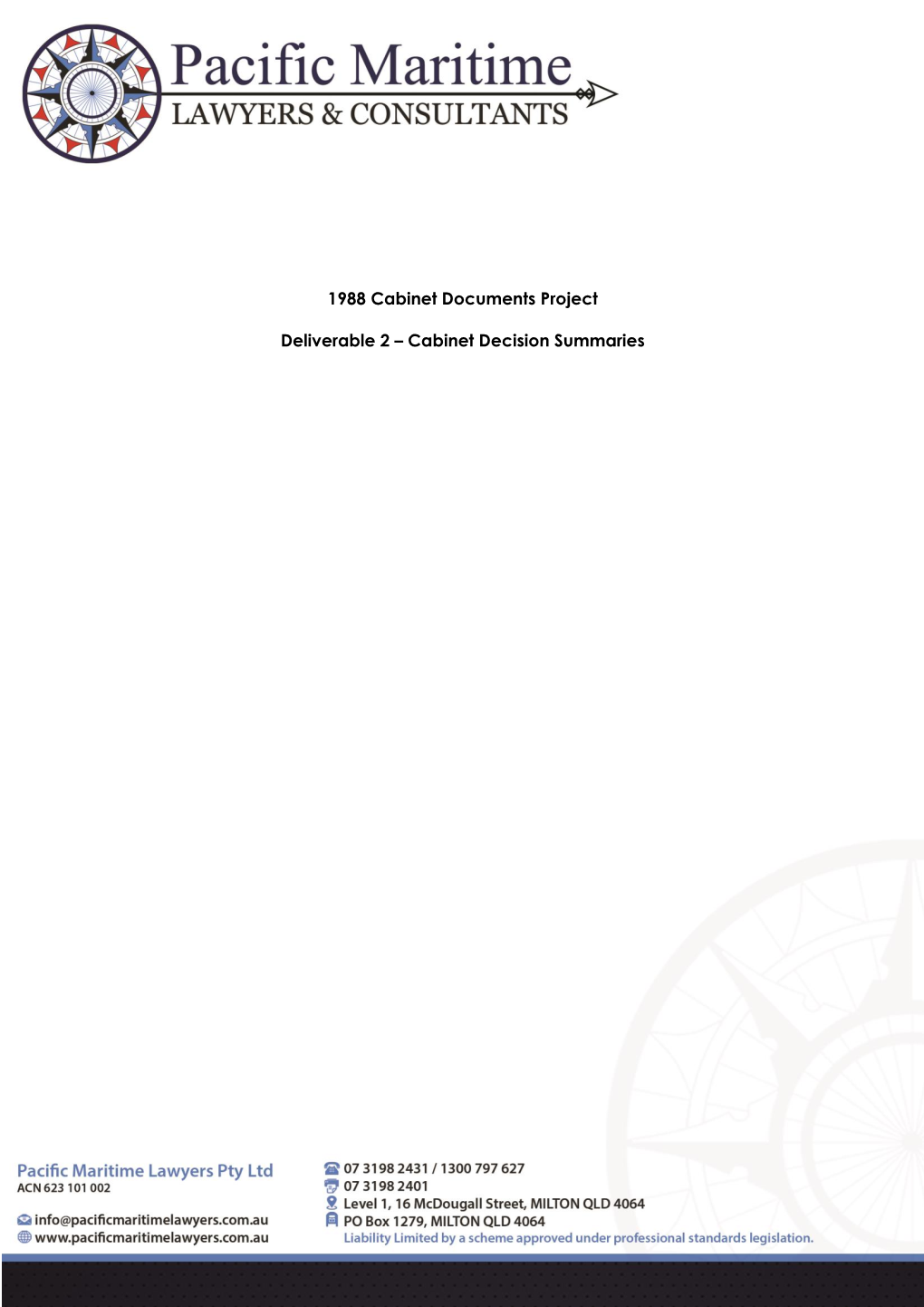 1988 Cabinet Documents Project Deliverable 2 – Cabinet Decision Summaries