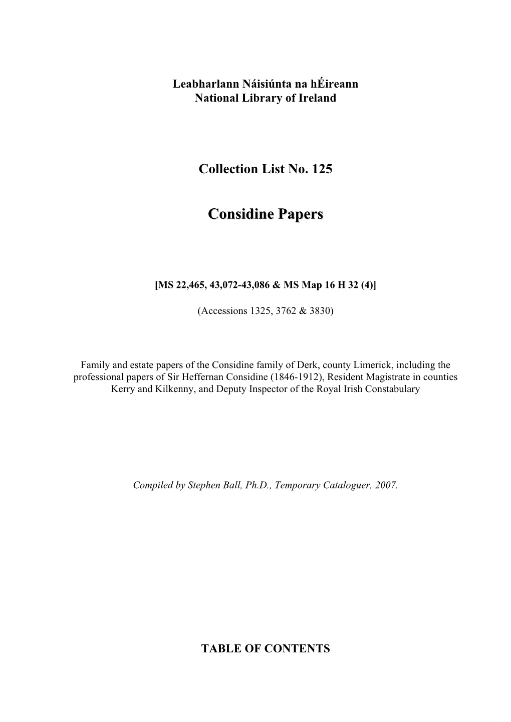 Considine Papers