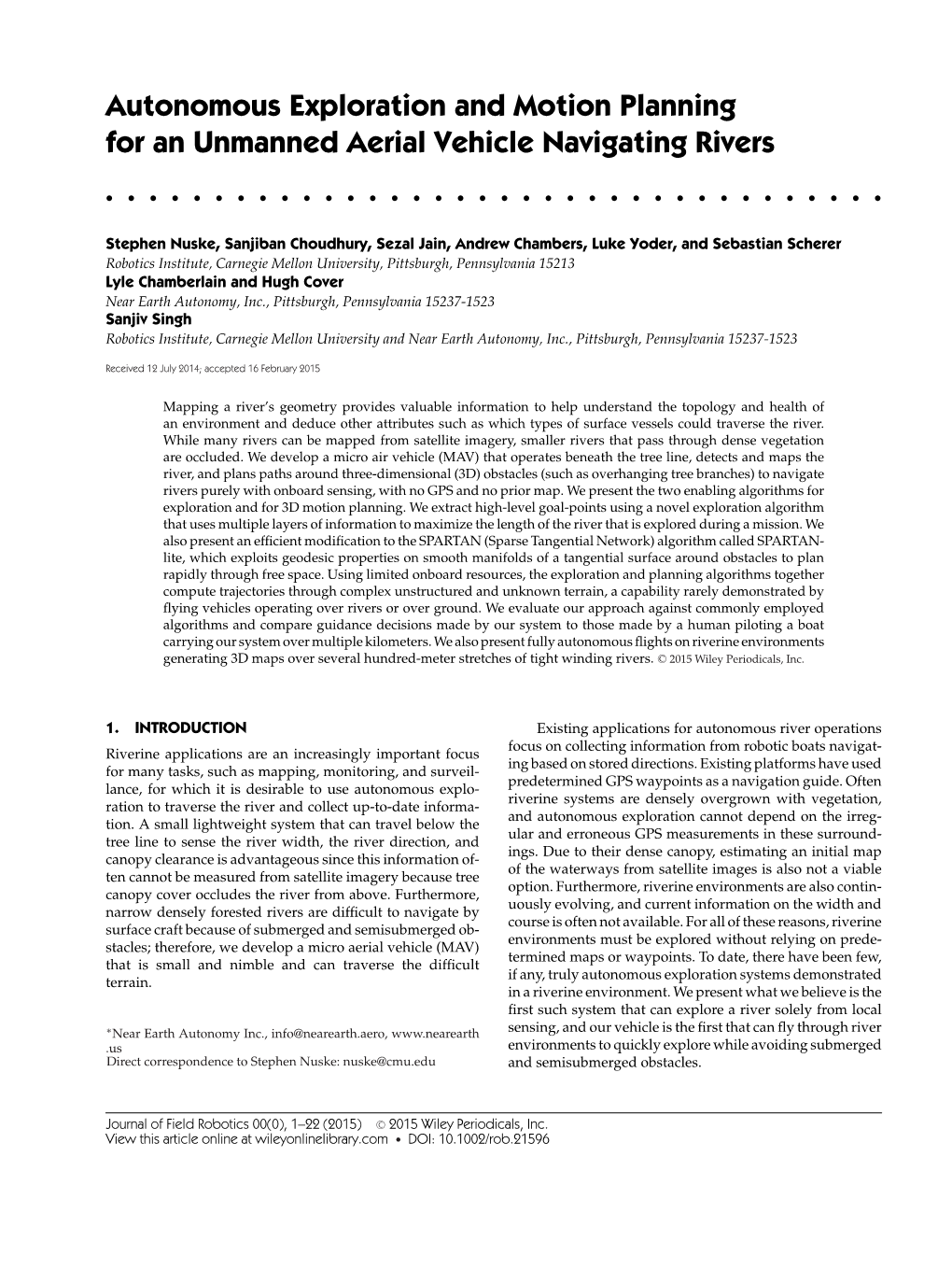 Autonomous Exploration and Motion Planning for an Unmanned Aerial Vehicle Navigating Rivers