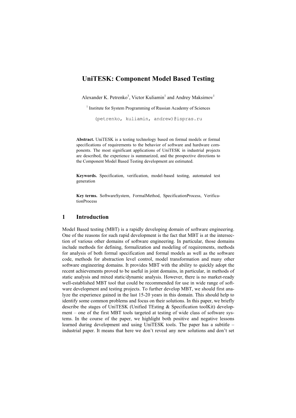 Component Model Based Testing