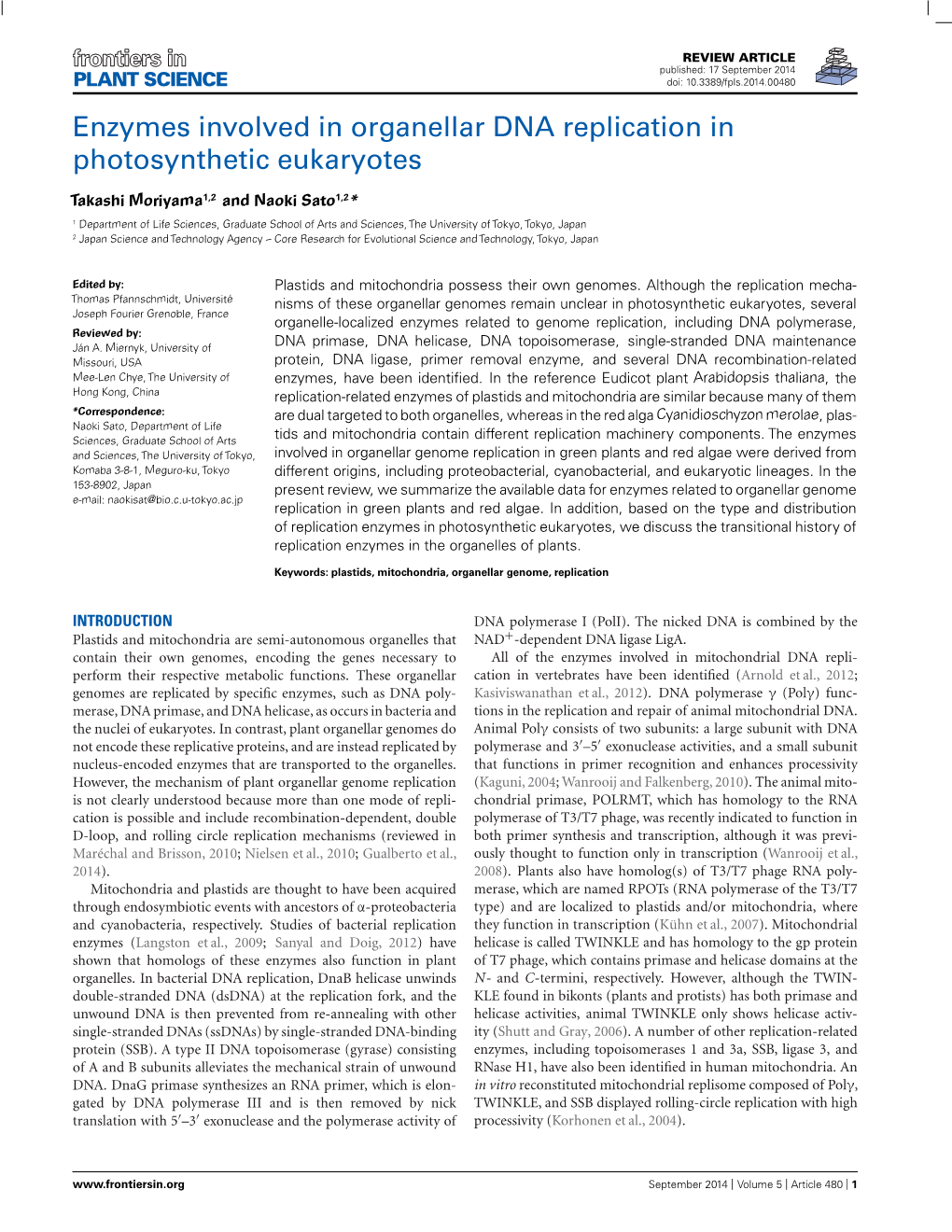 Enzymes Involved in Organellar DNA Replication in Photosynthetic Eukaryotes