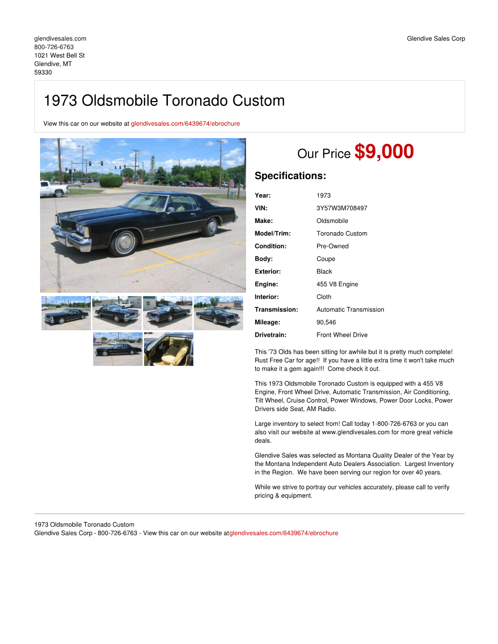 1973 Oldsmobile Toronado Custom | Glendive, MT