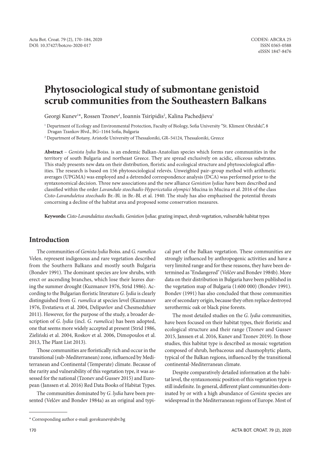 Phytosociological Study of Submontane Genistoid Scrub Communities from the Southeastern Balkans