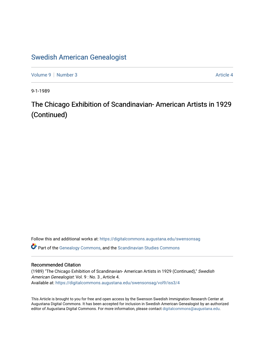 The Chicago Exhibition of Scandinavian- American Artists in 1929 (Continued)