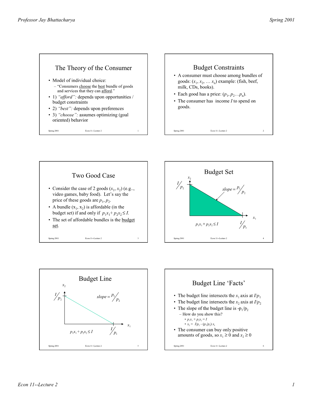 The Theory of the Consumer Budget Constraints Two Good Case Budget