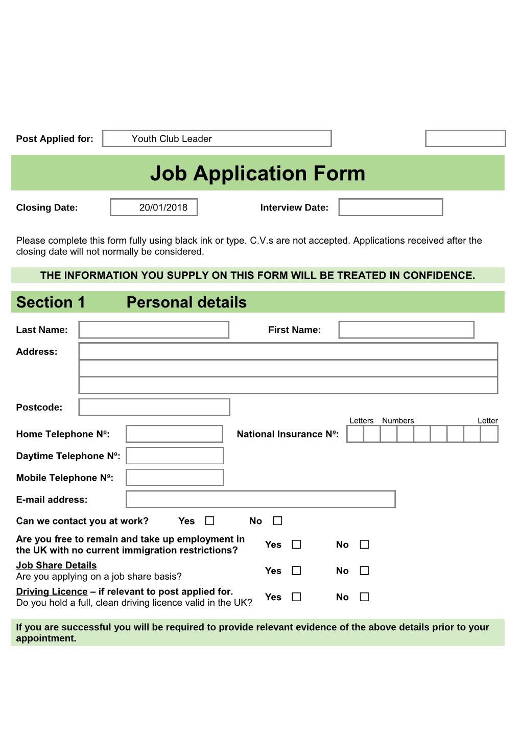 Job Application Form Template s12