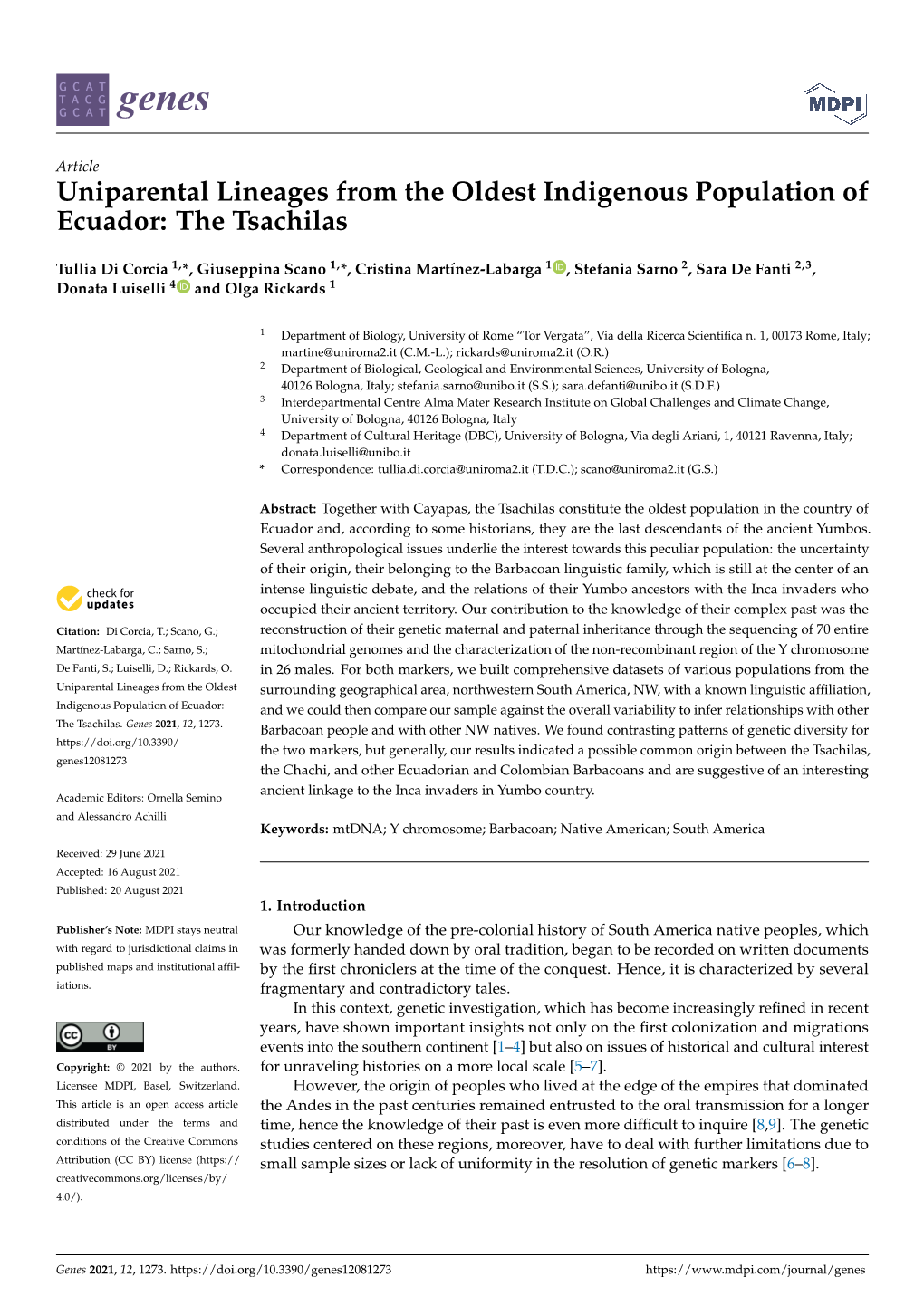 Uniparental Lineages from the Oldest Indigenous Population of Ecuador: the Tsachilas