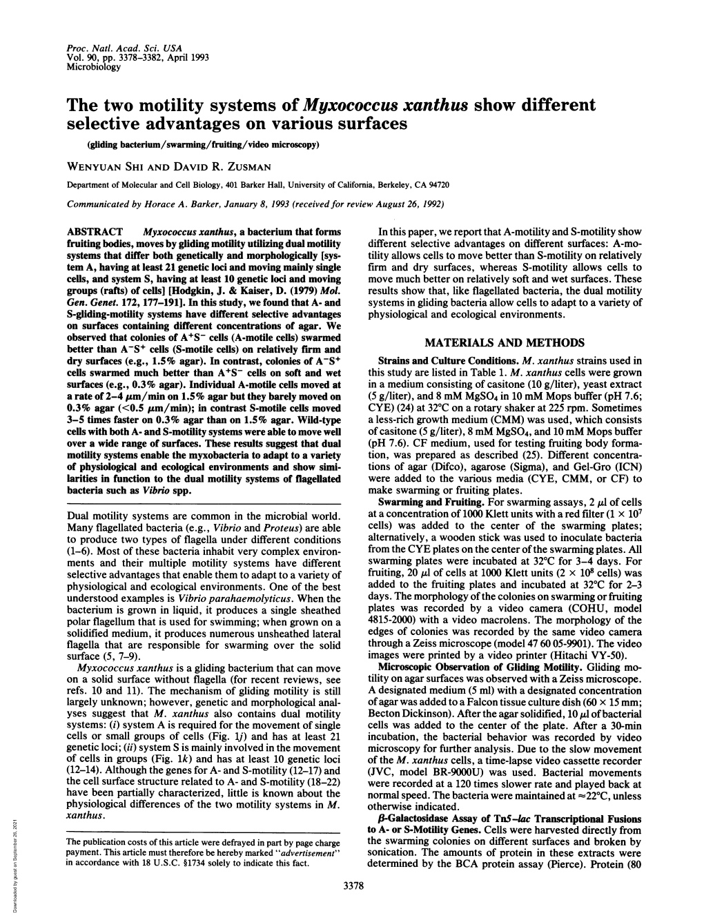 The Two Motility Systems Ofmyxococcus Xanthus Show