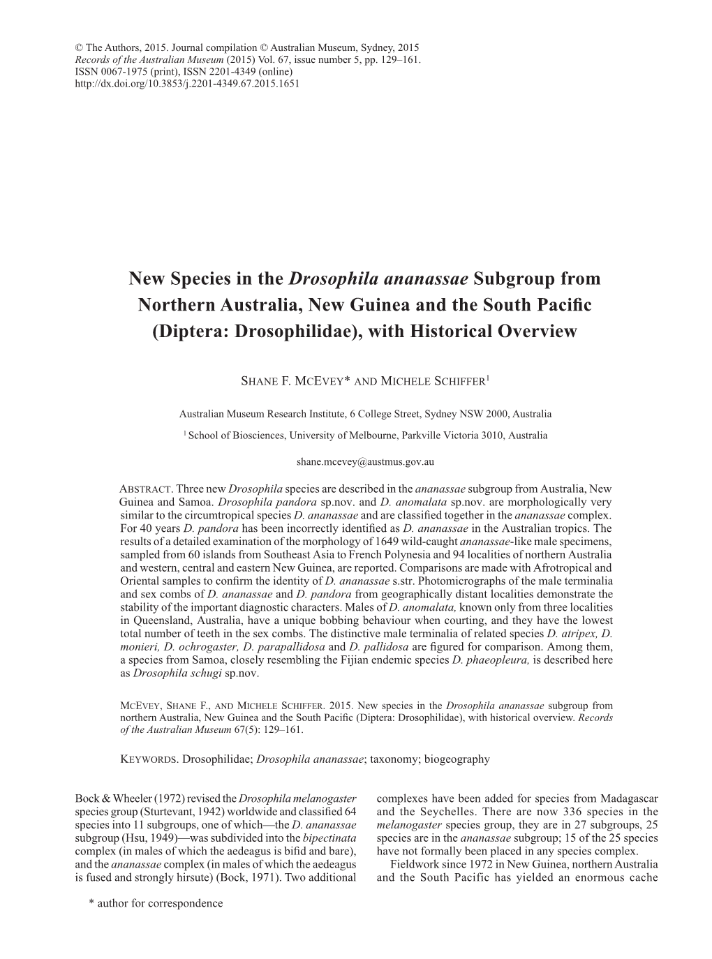 New Species in the Drosophila Ananassae Subgroup from Northern Australia, New Guinea and the South Pacific (Diptera: Drosophilidae), with Historical Overview