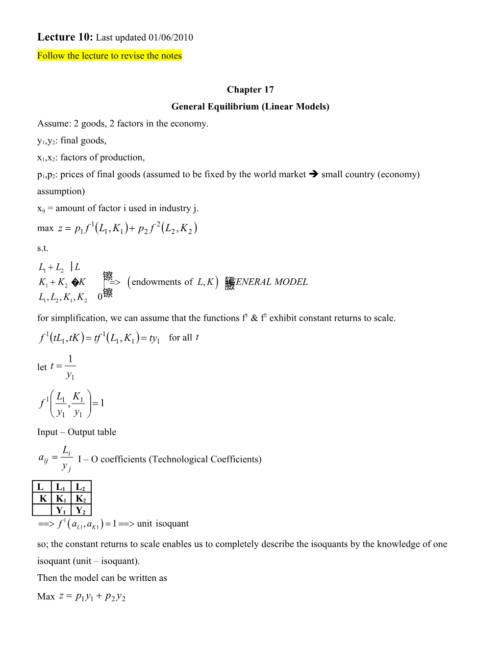 General Equilibrium (Linear Models)