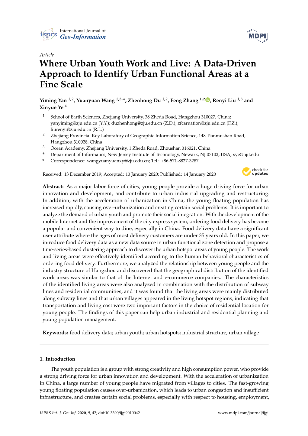 Where Urban Youth Work and Live: a Data-Driven Approach to Identify Urban Functional Areas at a Fine Scale