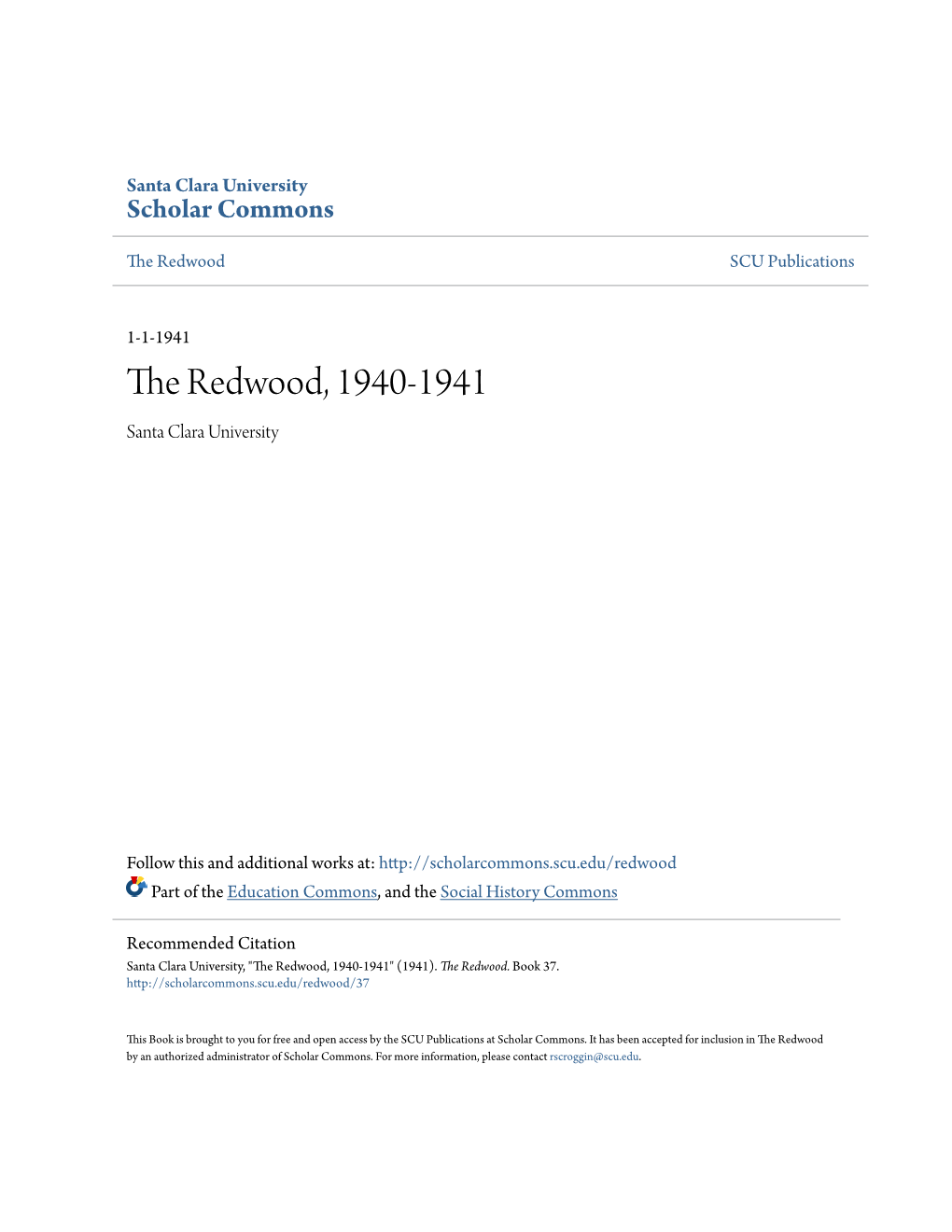 The Redwood, 1940-1941 Santa Clara University