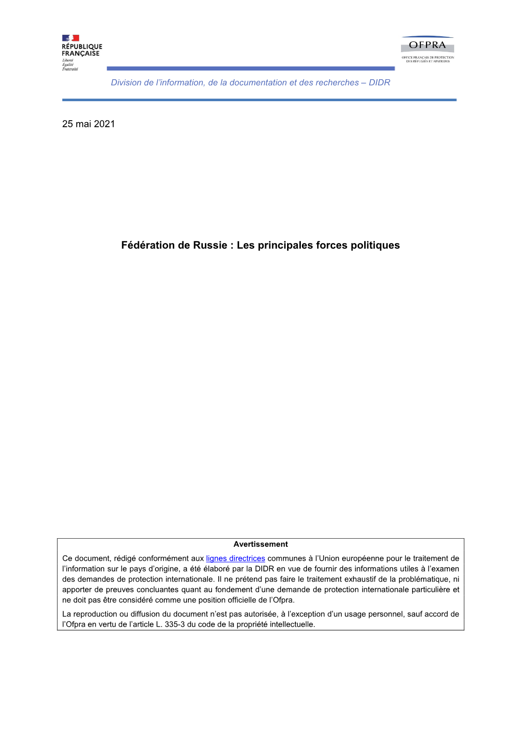 Fédération De Russie : Les Principales Forces Politiques