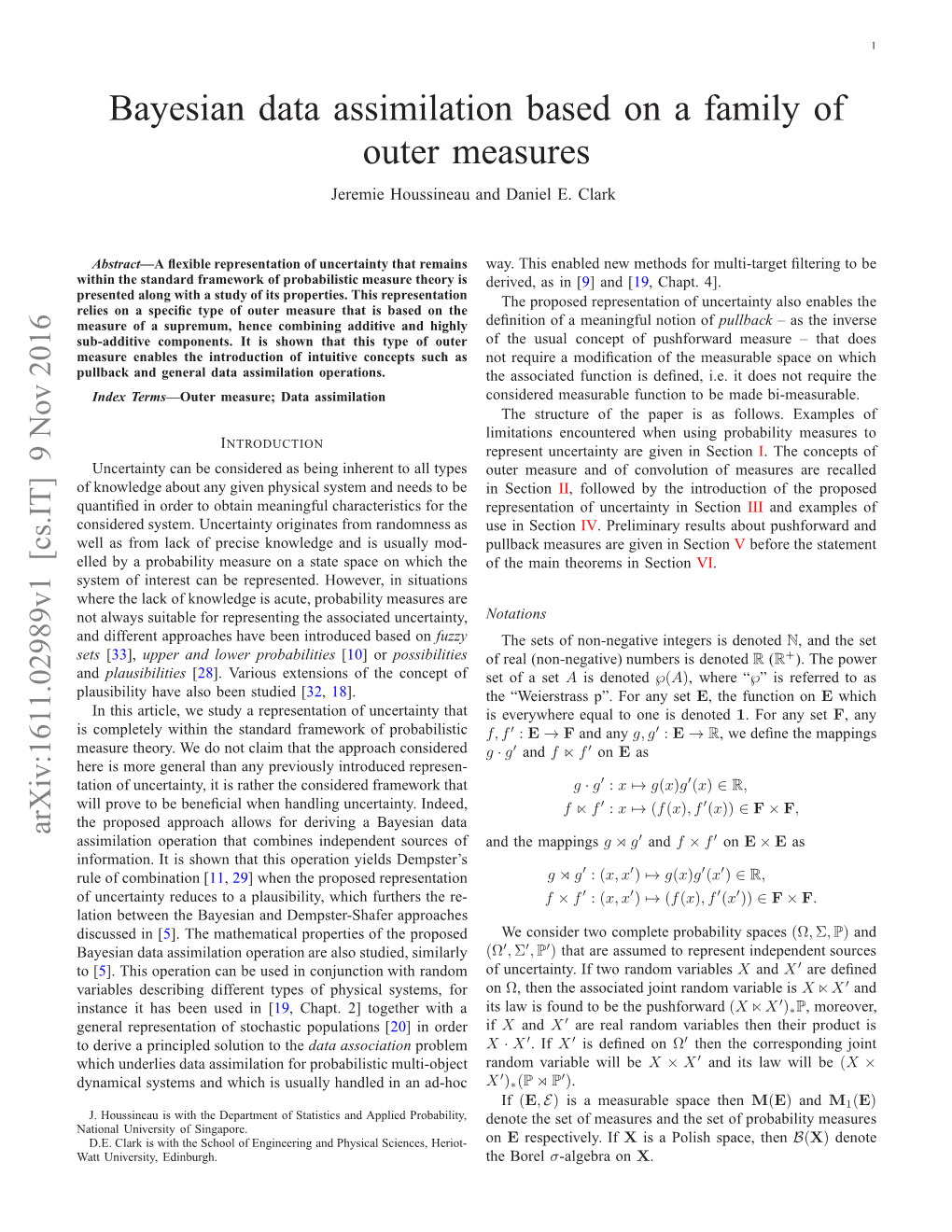 Bayesian Data Assimilation Based on a Family of Outer Measures