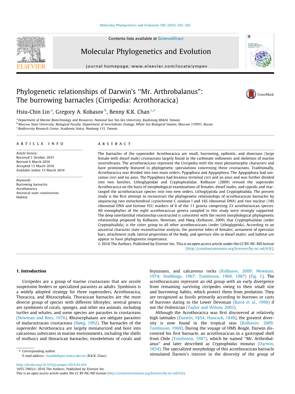 Phylogenetic Relationships of Darwinв€™S В€Œmr. Arthrobalanusв€•: The