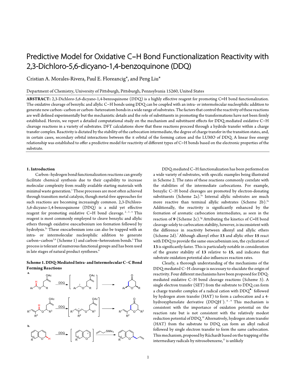 Predictive Model for Oxidative C−H Bond Functionalization Reactivity with 2,3-Dichloro-5,6-Dicyano-1,4-Benzoquinone (DDQ)