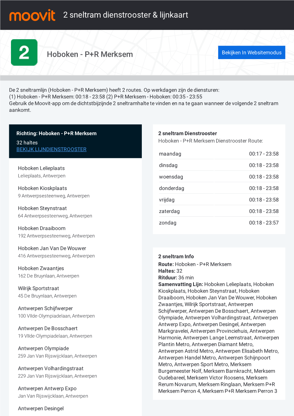 2 Sneltram Dienstrooster & Lijnroutekaart