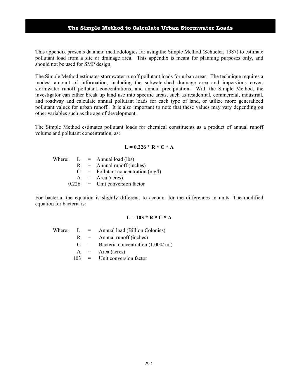 The Simple Method to Calculate Urban Stormwater Loads