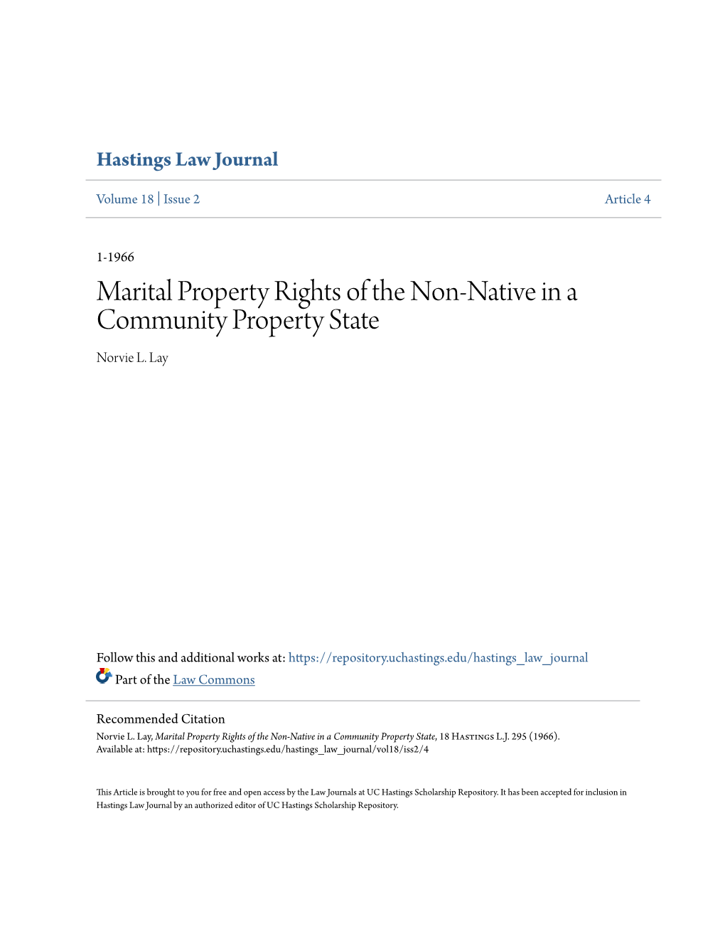 Marital Property Rights of the Non-Native in a Community Property State Norvie L