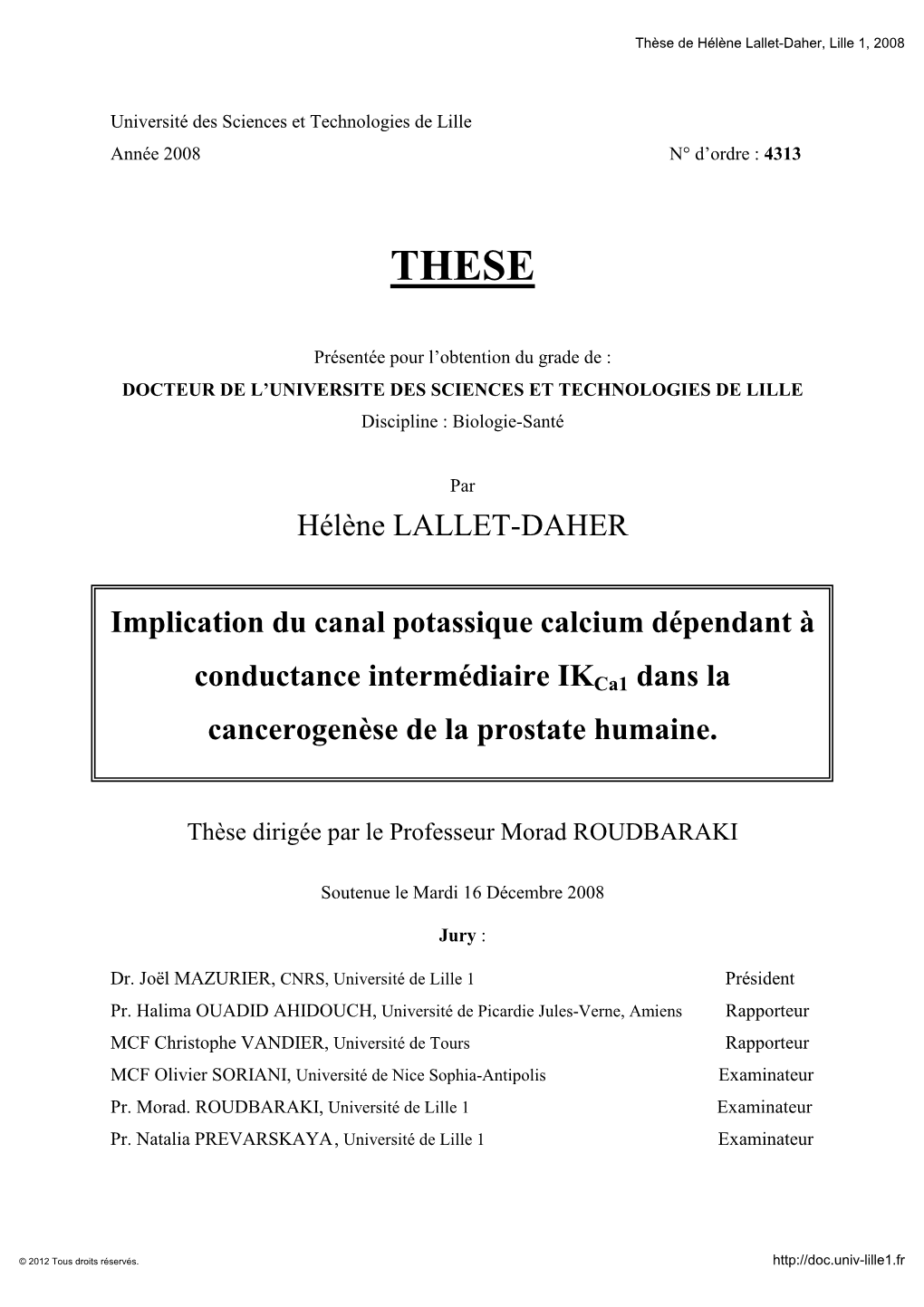 Hélène LALLET-DAHER Implication Du Canal Potassique Calcium
