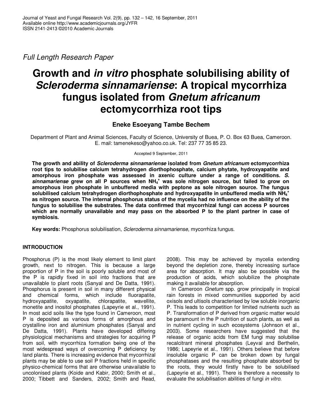 Growth and in Vitro Phosphate Solubilising Ability of Scleroderma