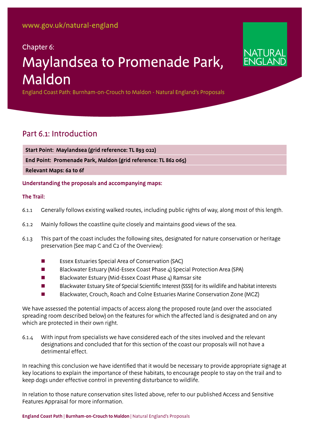Maylandsea to Promenade Park, Maldon England Coast Path: Burnham-On-Crouch to Maldon - Natural England’S Proposals