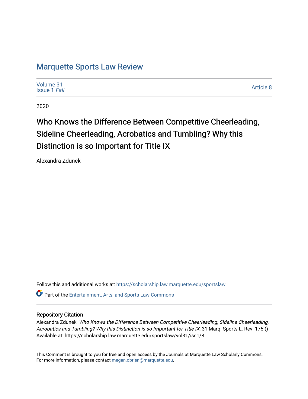 Who Knows the Difference Between Competitive Cheerleading, Sideline Cheerleading, Acrobatics and Tumbling? Why This Distinction Is So Important for Title IX