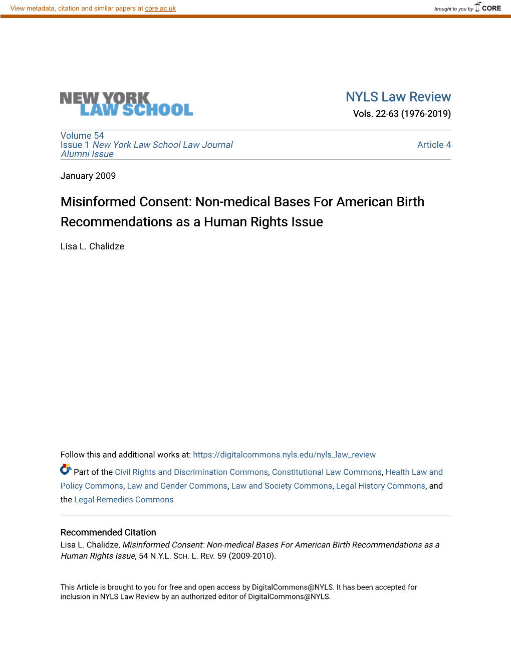 Non-Medical Bases for American Birth Recommendations As a Human Rights Issue