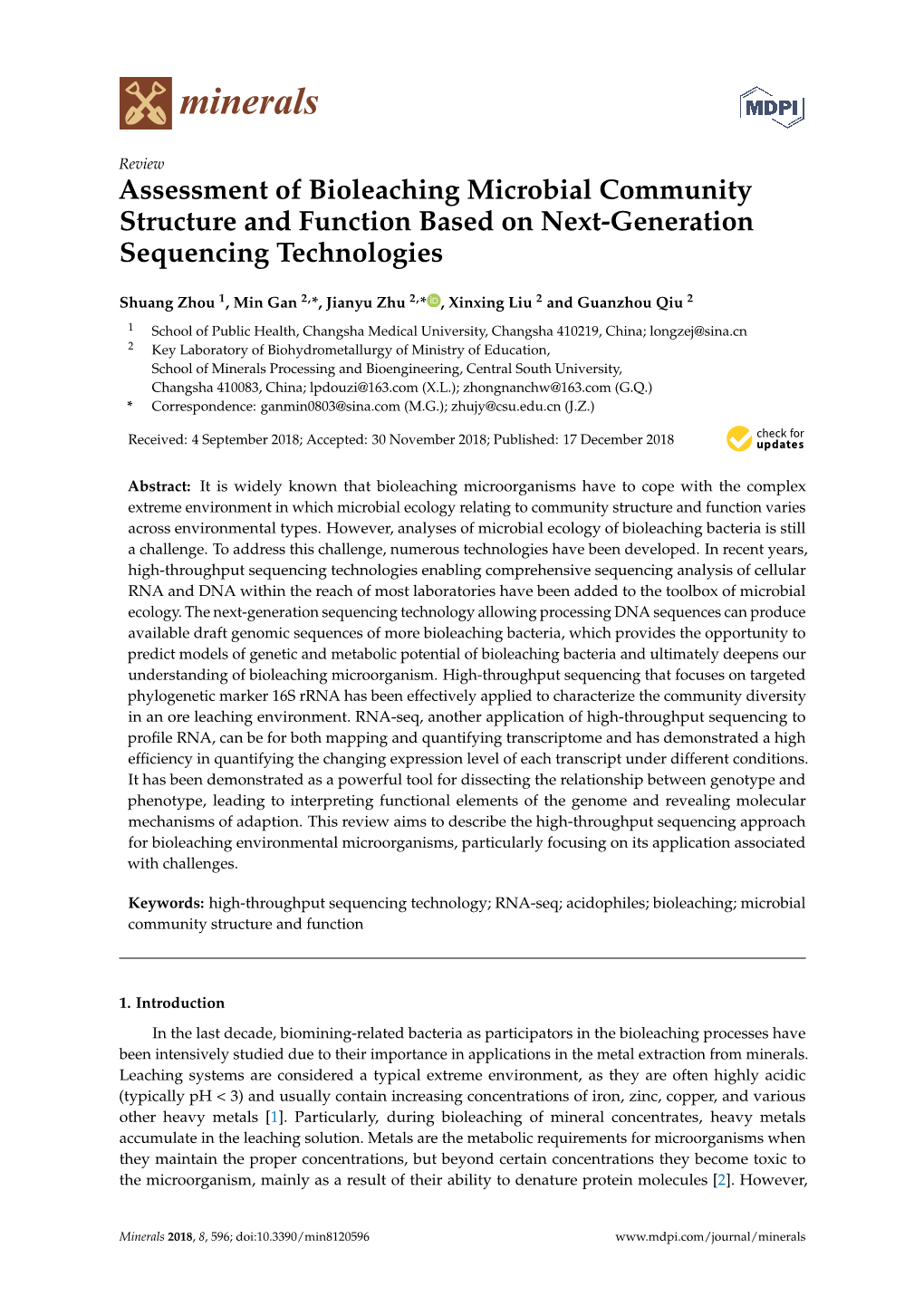 Assessment of Bioleaching Microbial Community Structure and Function Based on Next-Generation Sequencing Technologies