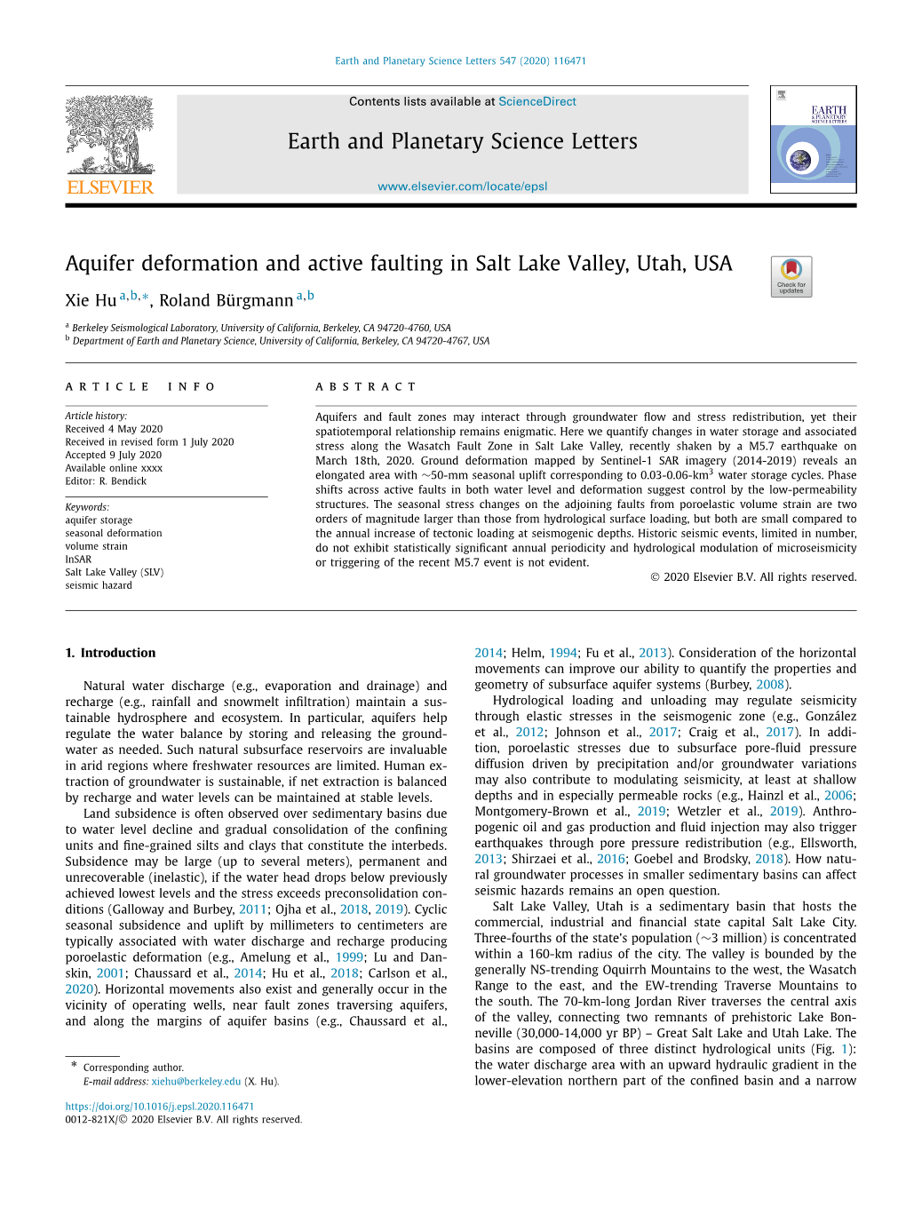 Aquifer Deformation and Active Faulting in Salt Lake Valley, Utah