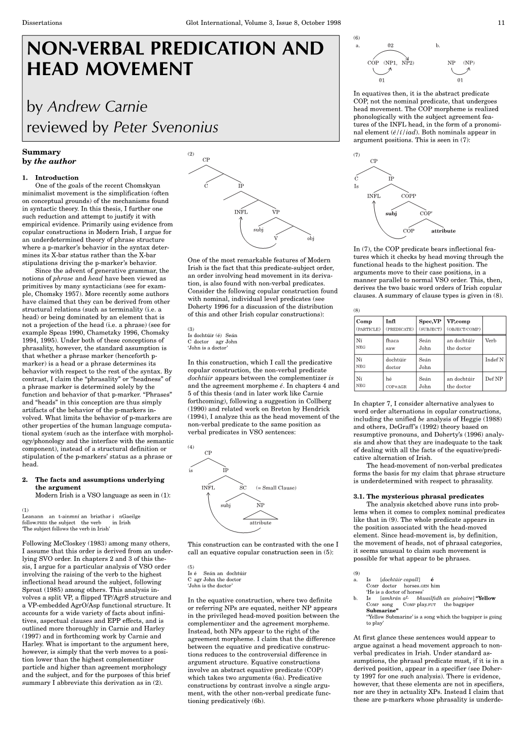 Non-Verbal Predication and Head Movement