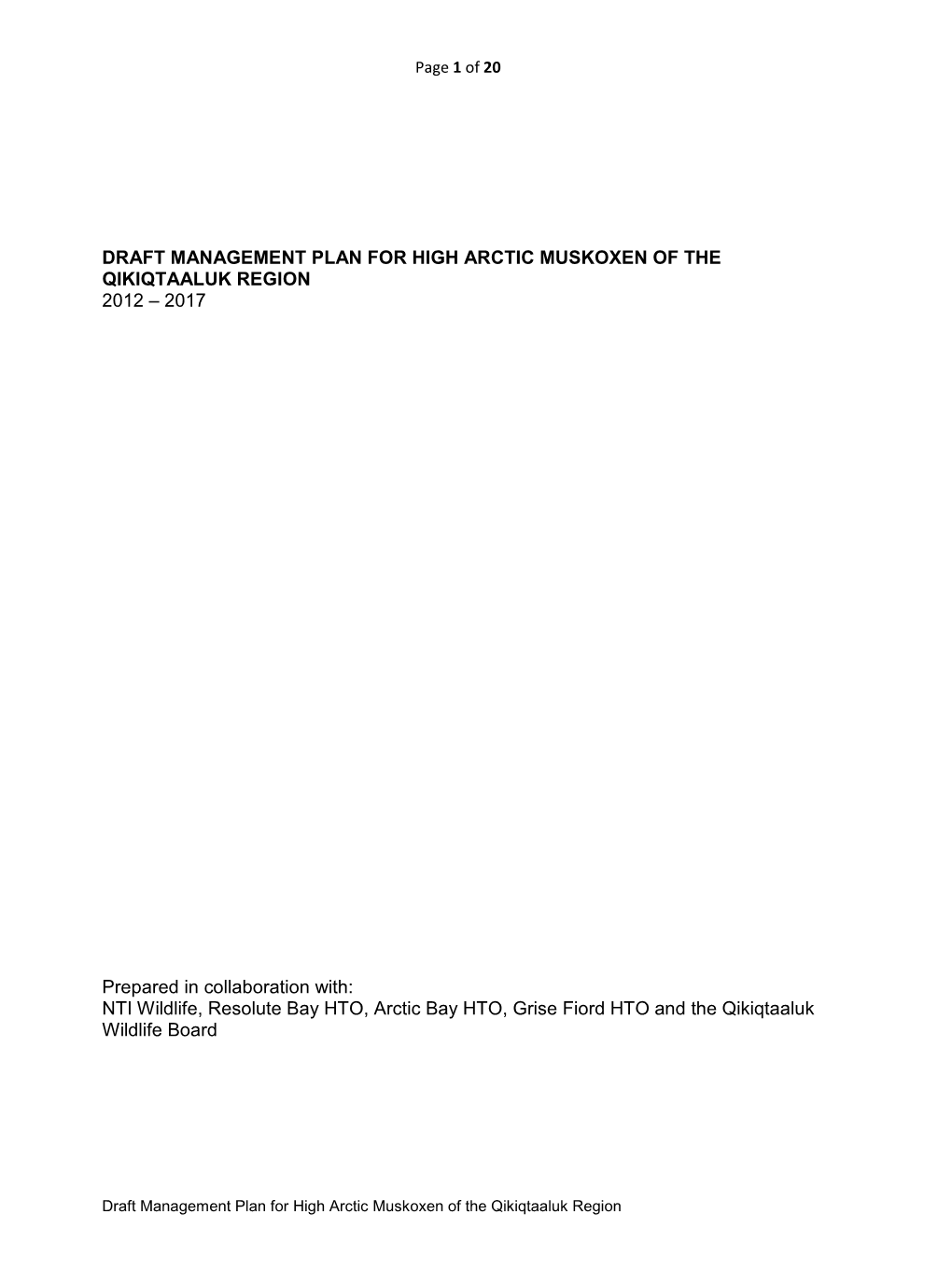 Kivalliq Musk Ox Management Plan