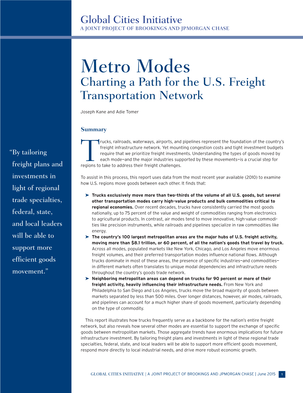 Metro Modes: Charting a Path for the U.S. Freight Transportation Network