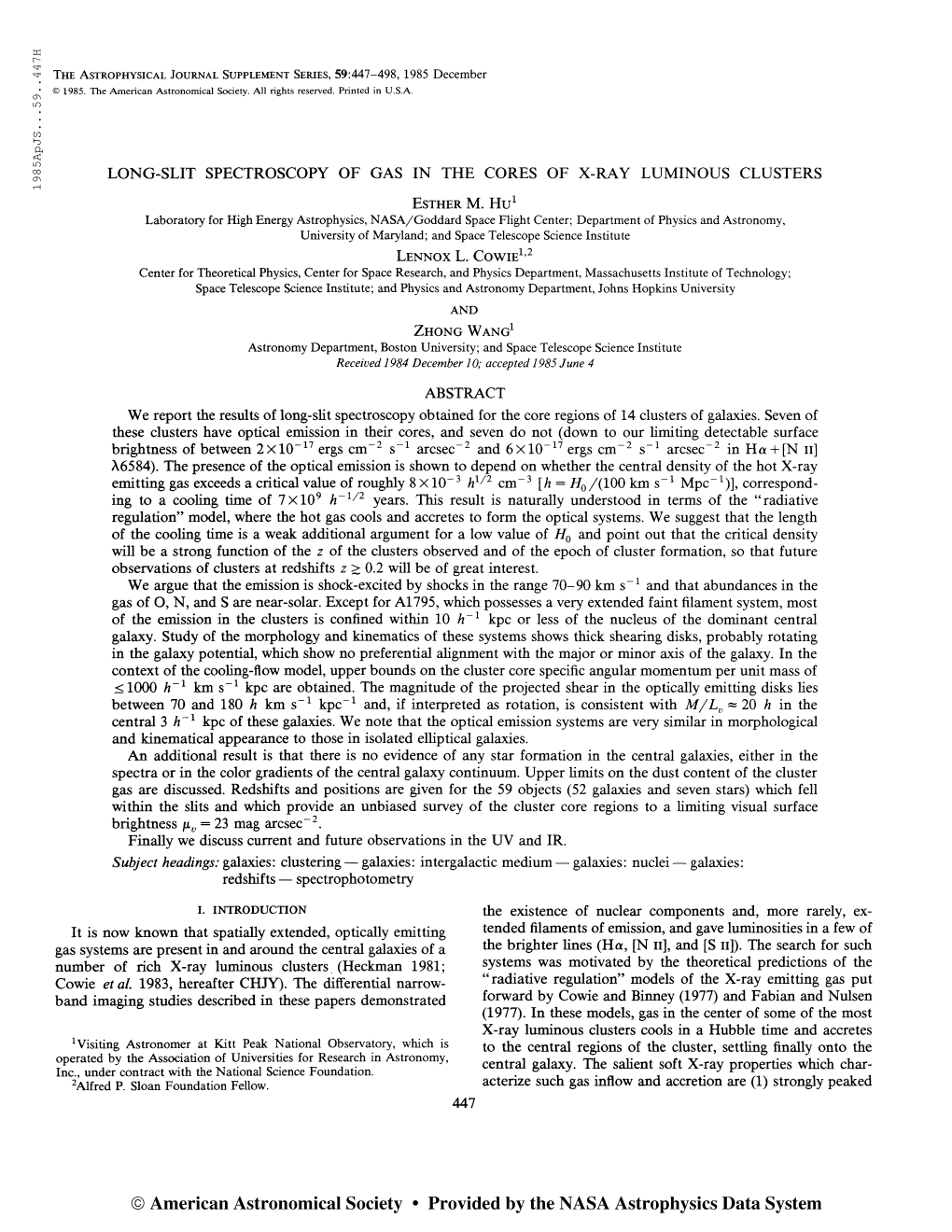 1985Apjs ... 59. .447H the Astrophysical Journal Supplement Series, 59:447-498, 1985 December © 1985. the American Astronomical