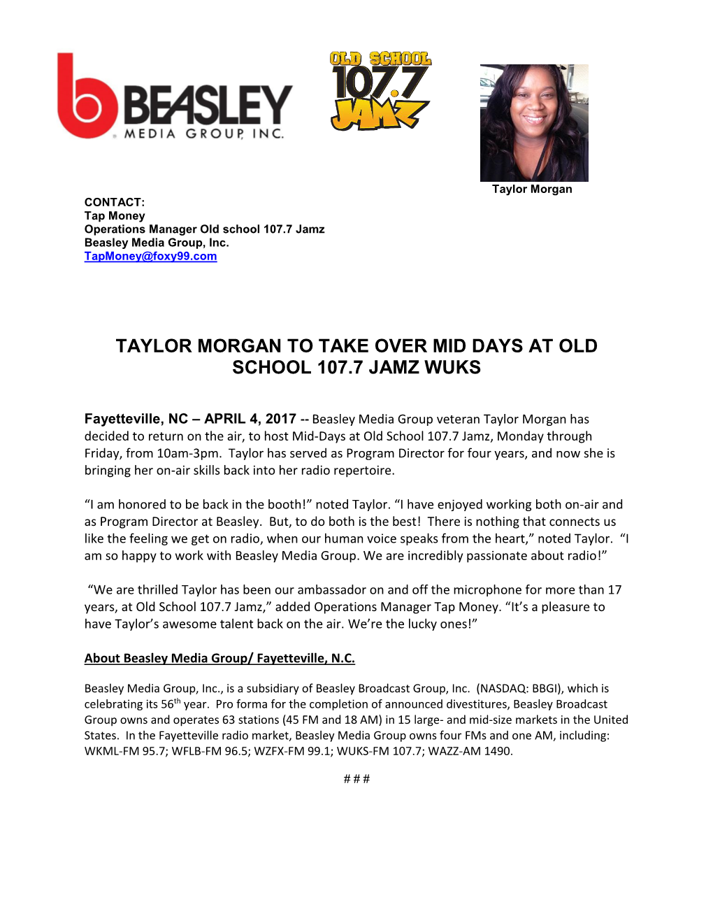 Taylor Morgan to Take Over Mid Days at Old School 107.7 Jamz Wuks