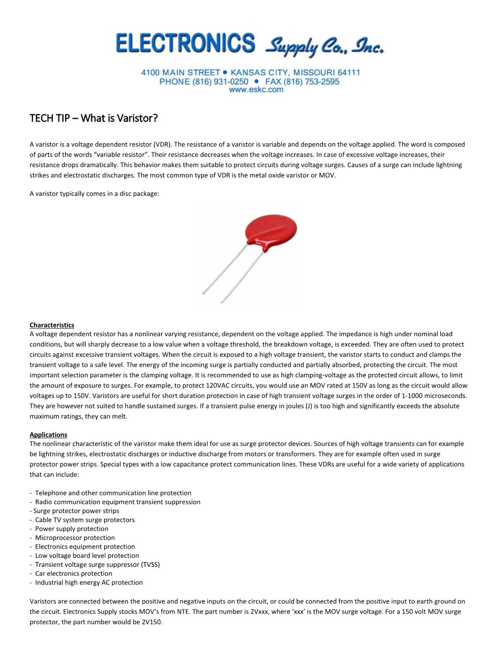 TECH TIP – What Is Varistor?