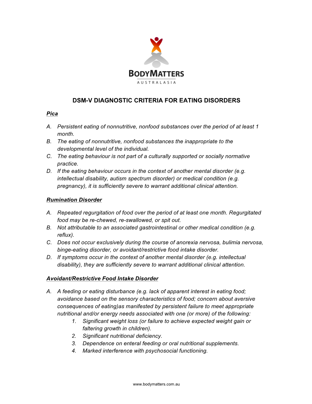 Dsm-V Diagnostic Criteria for Eating Disorders