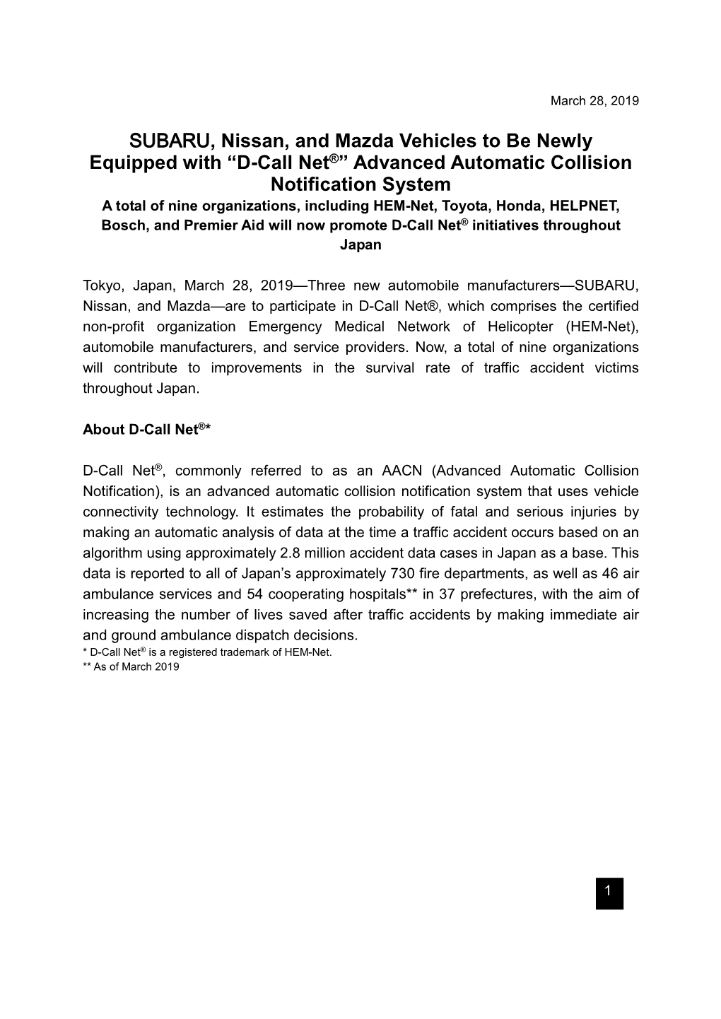 “D-Call Net®” Advanced Automatic Collision Notification System
