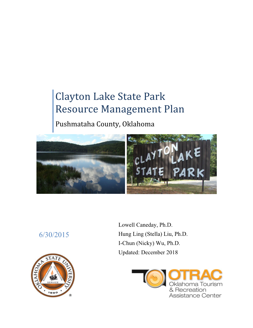 Clayton Lake State Park Resource Management Plan Pushmataha County, Oklahoma